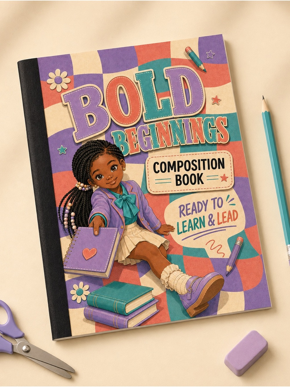 Bold Beginnings Black Girl Composition Notebook – Trendy Checkered